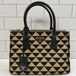 Prada Jacquard Triangolo Symbole Galleria Double Zip Tote Handbag Bag Purse